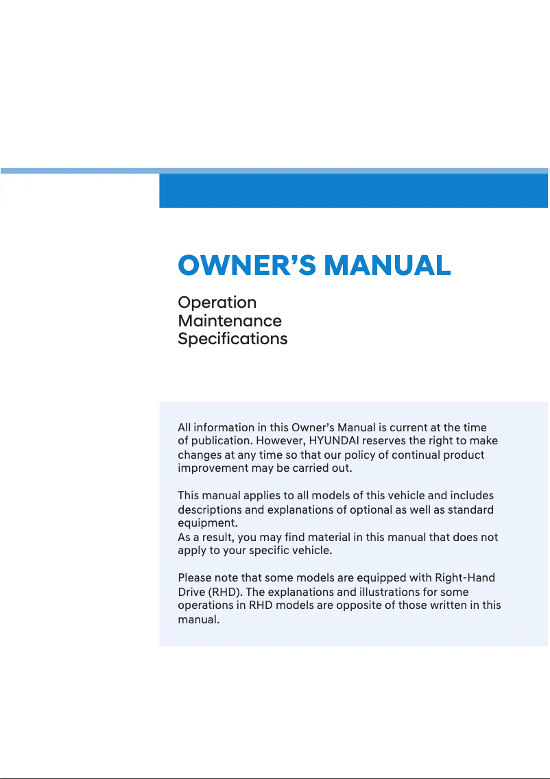 Page 1 de la notice Manuel utilisateur Hyundai Kona (2019)