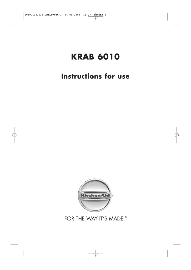 Page n°1 - Manuel utilisateur KitchenAid KRAB6010