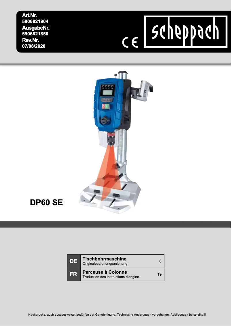 Page 1 de la notice Manuel utilisateur Scheppach DP60 SE