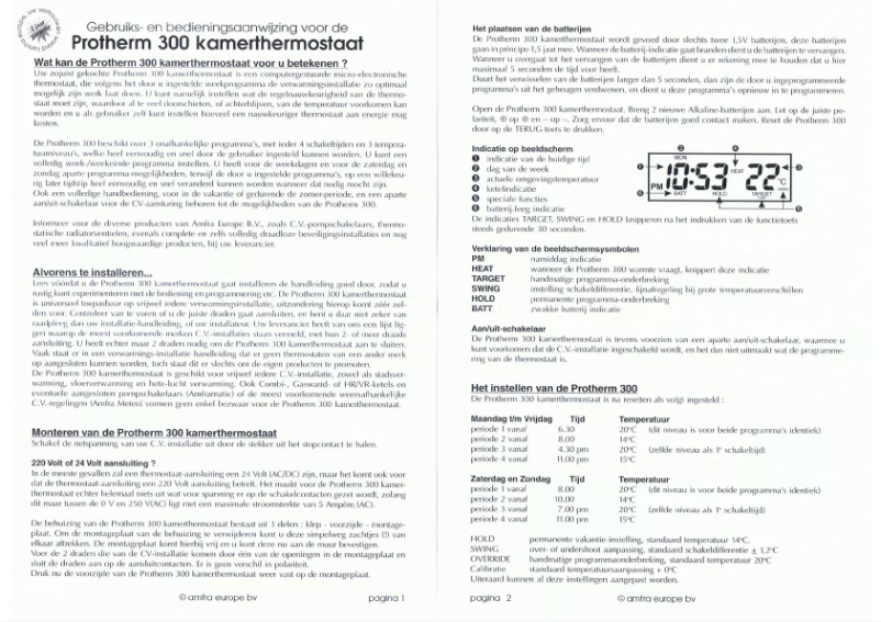 Page n°1 - Manuel utilisateur Amfra Protherm 300