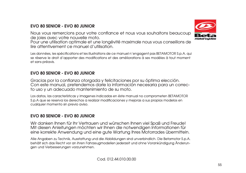 Imagen de la primera página del manual del dispositivo Evo 2T (2022)