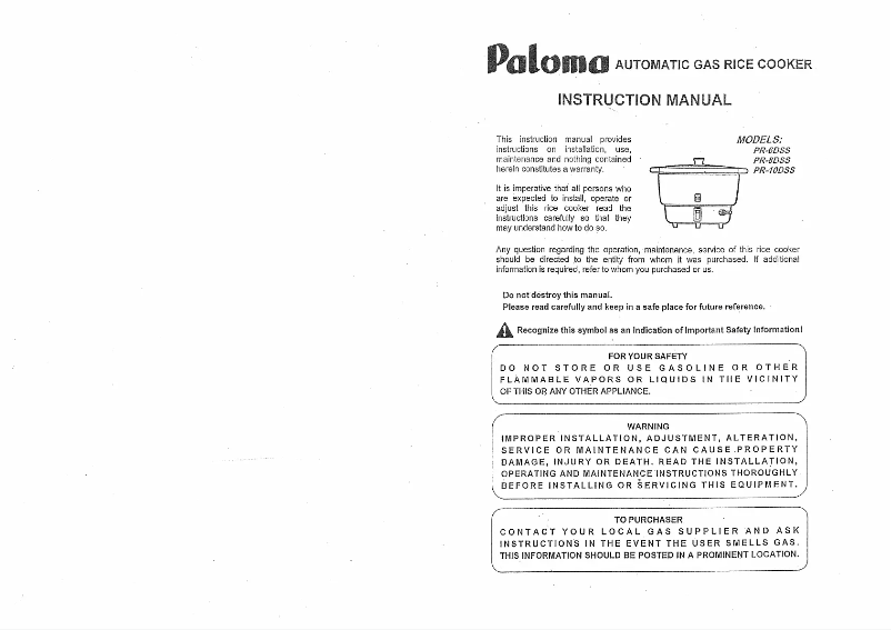 Page n°1 - Manuel utilisateur Paloma PR-8DSS