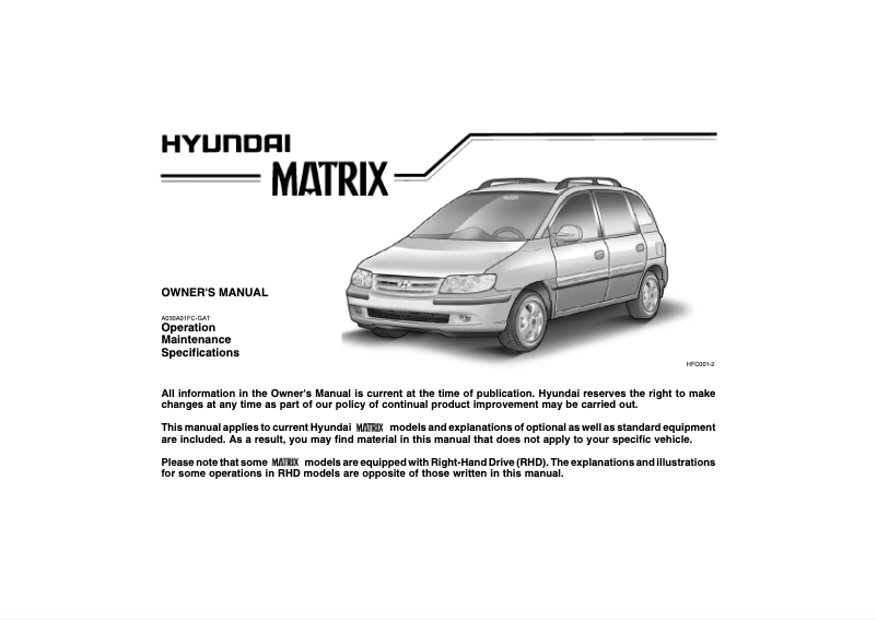 Page 1 of the manual User Manual Hyundai Matrix (2007)