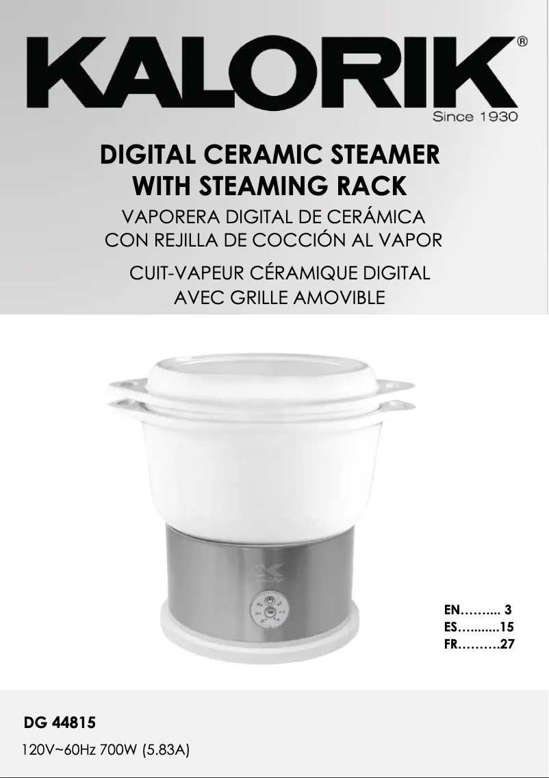 Page 1 de la notice Manuel utilisateur Kalorik DG 44815