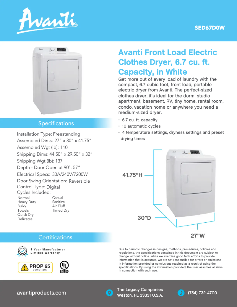 Image de la première page du manuel de l'appareil SED67D0W