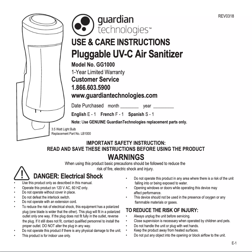 Image de la première page du manuel de l'appareil GG1000