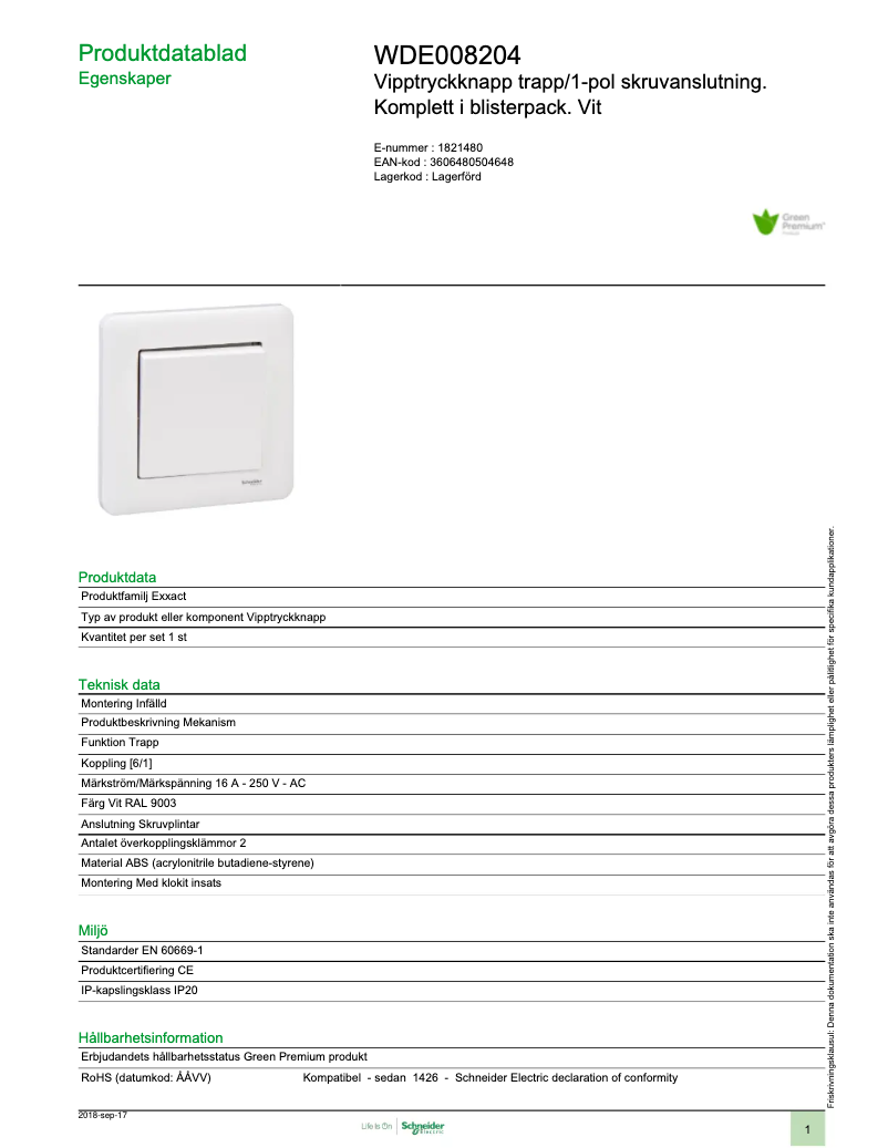 Page 1 de la notice Manuel utilisateur Schneider WDE008204