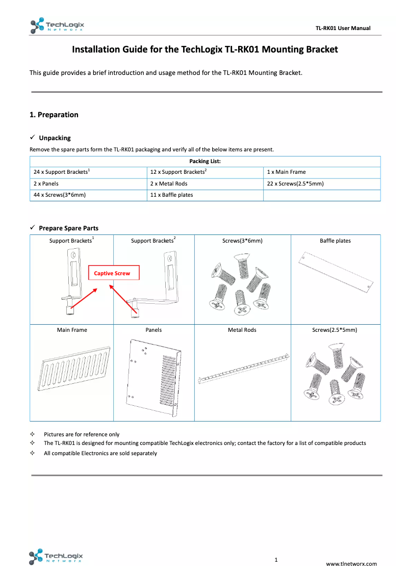Page n°1 - Manuel utilisateur TechLogix Networx TL-RK01