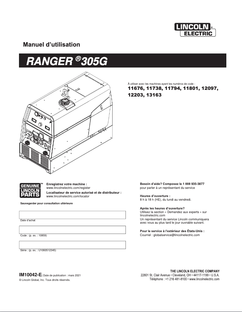 Página 1 del manual Manual de usuario Lincoln Electric Ranger 305 G