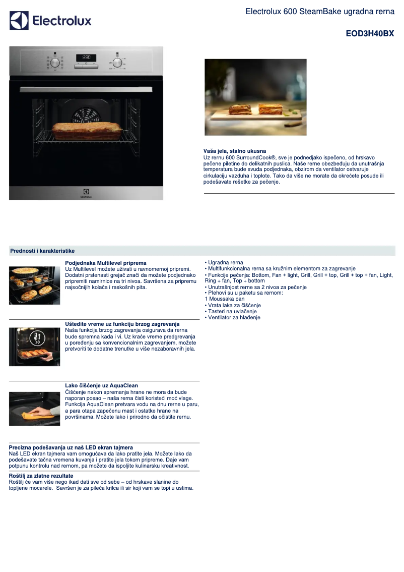 Page n°1 - Fiche technique Electrolux EOD3H40BX