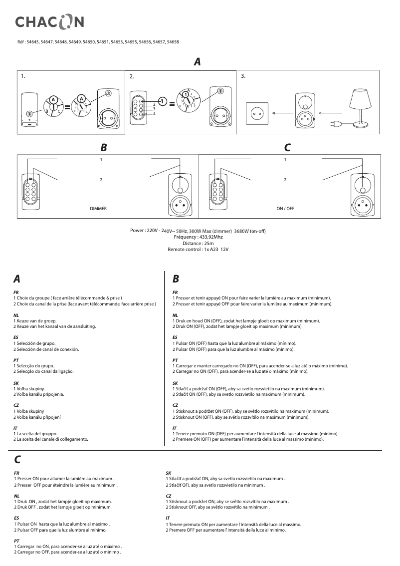 Page 1 de la notice Manuel utilisateur Chacon 54647