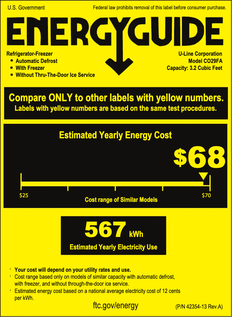 Page 1 de la notice Label énergétique U-Line U-CO29F