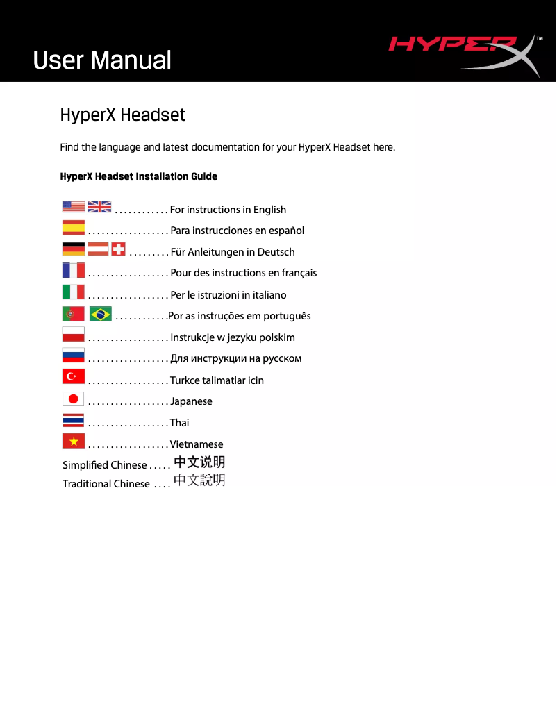 Image de la première page du manuel de l'appareil HyperX Cloud