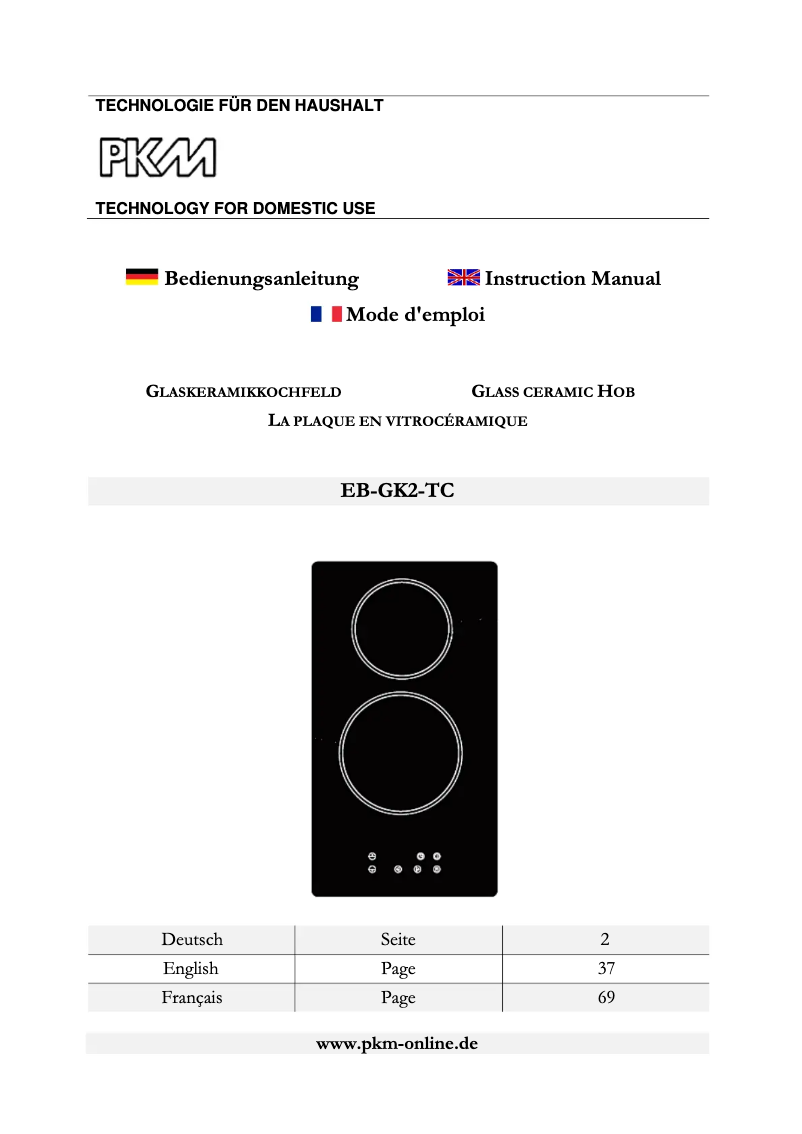 Page 1 of the manual User Manual PKM EB-GK2-TC