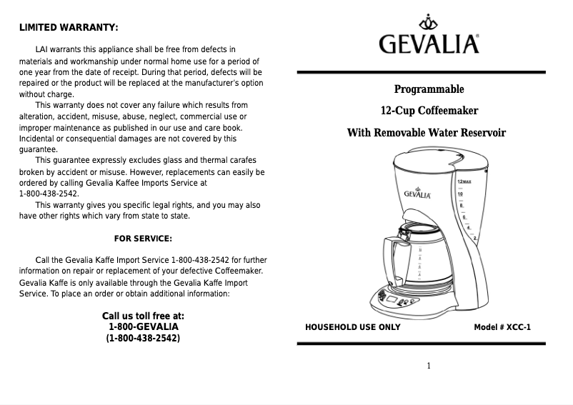 Image de la première page du manuel de l'appareil XCC-1