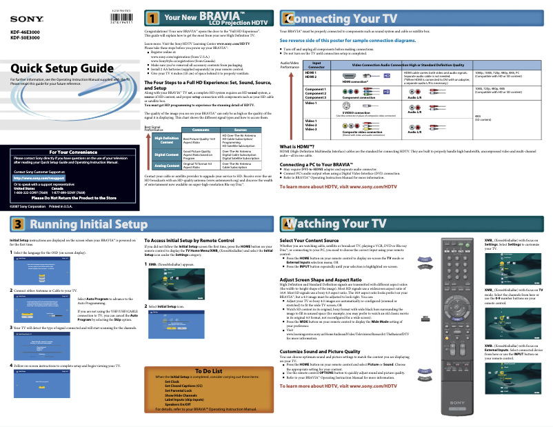 Page n°1 - Guide d'installation Sony KDF-50E3000