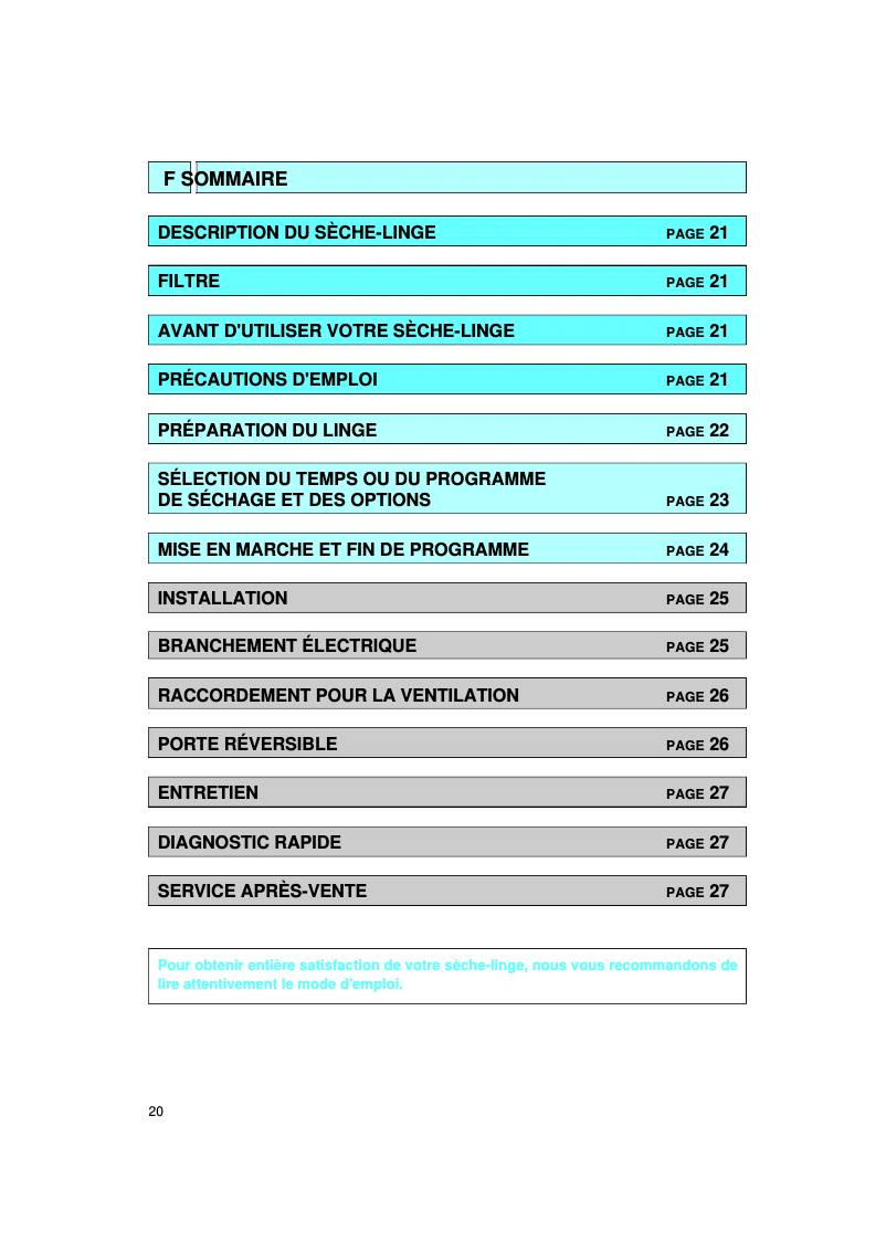 Page n°1 - Manuel utilisateur Bauknecht TRA 5021
