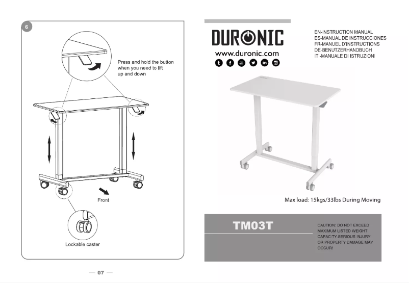 Page 1 de la notice Manuel utilisateur Duronic TM03T