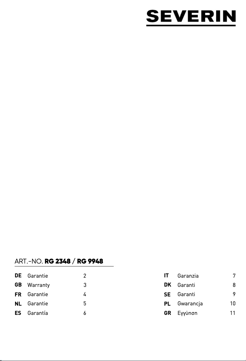 Page n°1 - Informations de garantie Severin RG 2348