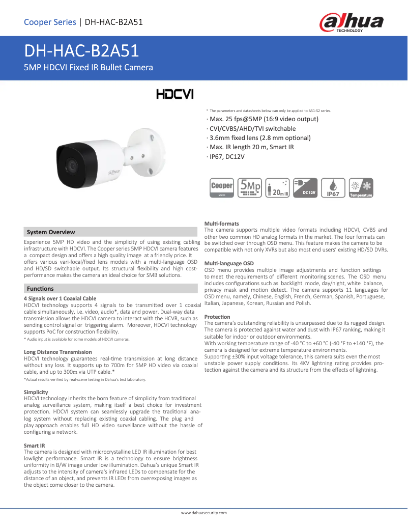 Page n°1 - Fiche technique Dahua Technology HAC-B2A51