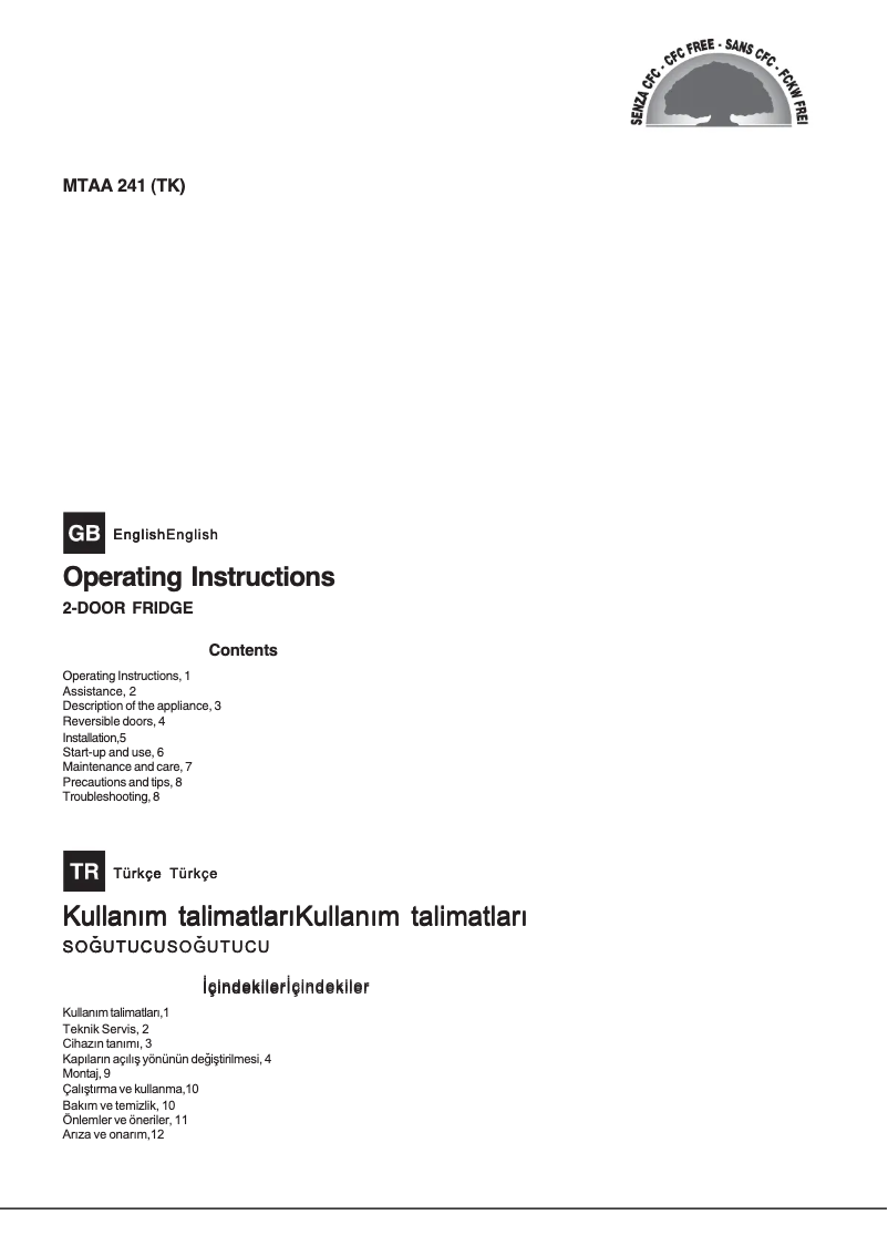 Page 1 de la notice Manuel utilisateur Hotpoint MTAA 241 V (TK)