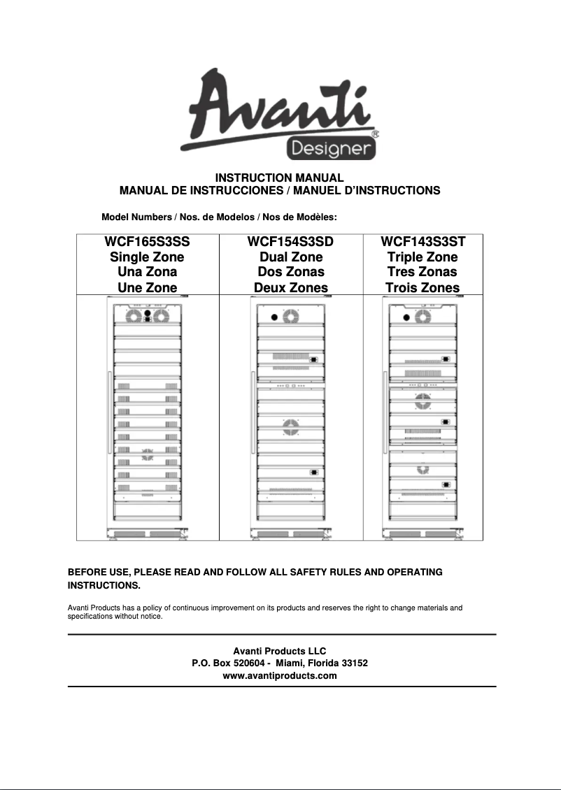 First page image of the manual for WCF165S3SS