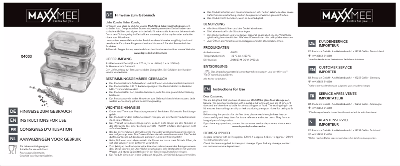 Page 1 de la notice Manuel utilisateur Maxxmee 04003