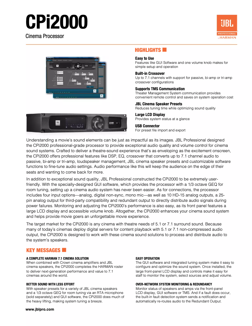 Page 1 de la notice Fiche technique JBL CPi2000