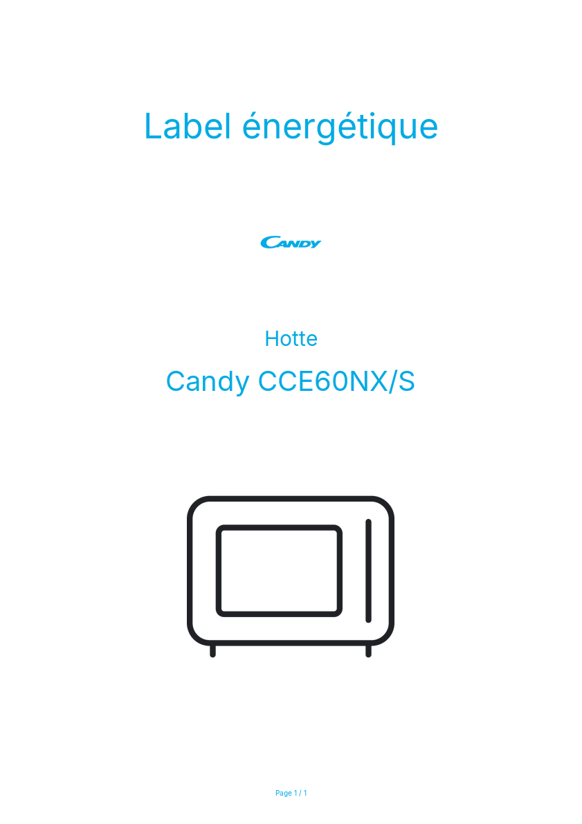Page n°1 - Label énergétique Candy CCE60NX/S