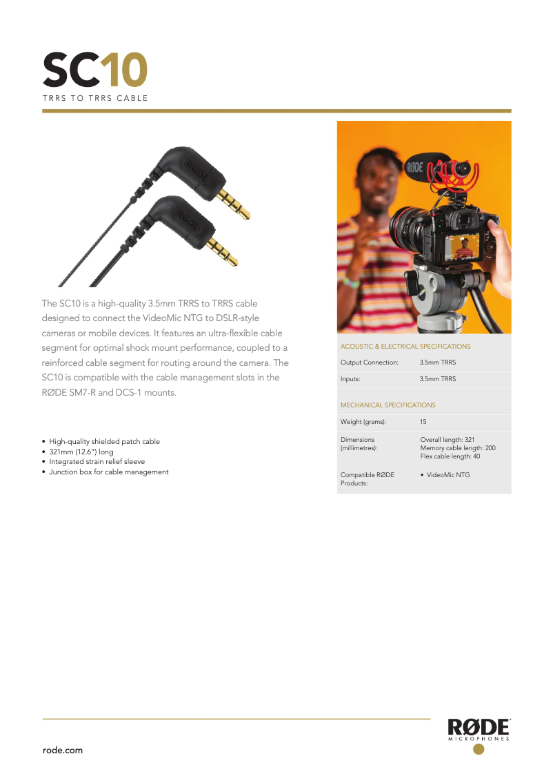 Page n°1 - Manuel utilisateur Røde SC10