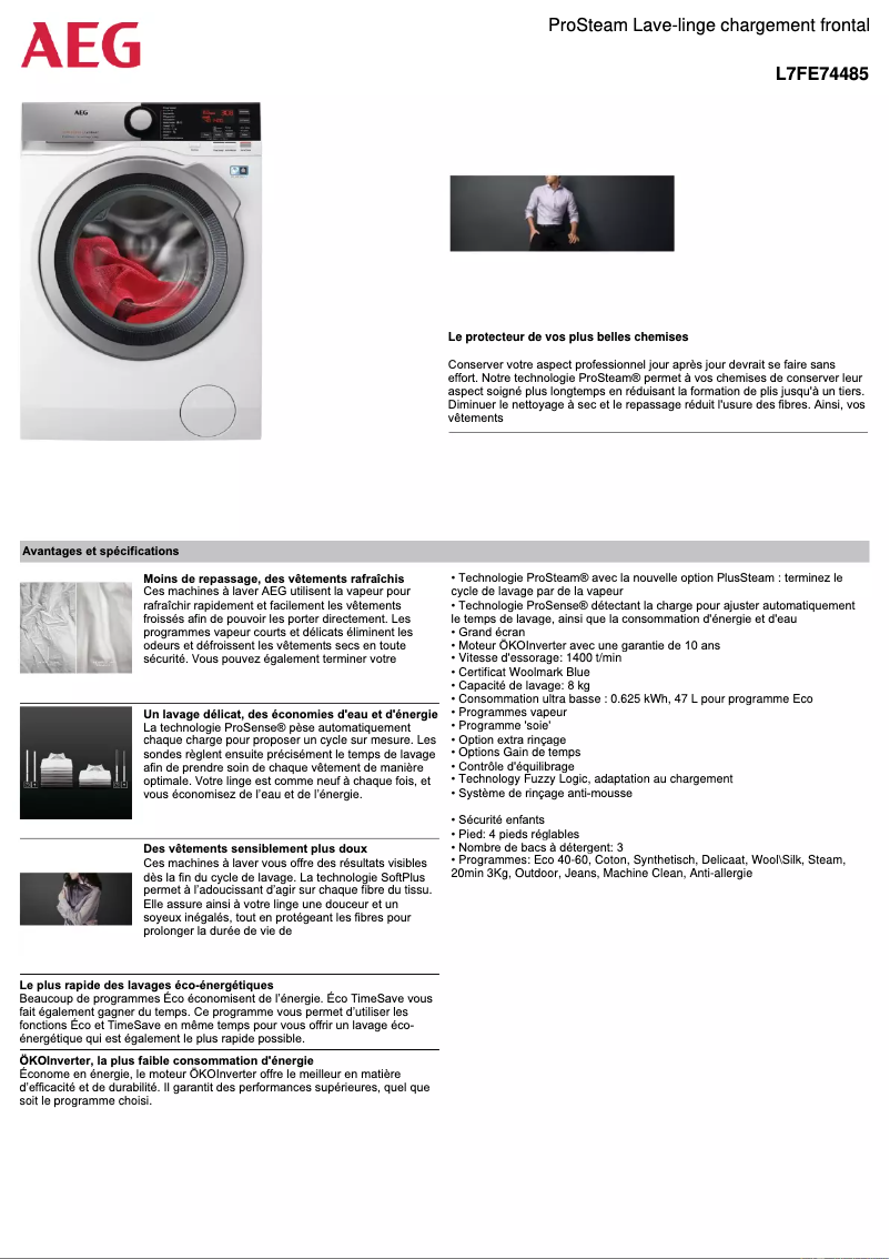Page n°1 - Manuel utilisateur AEG L7FE74485