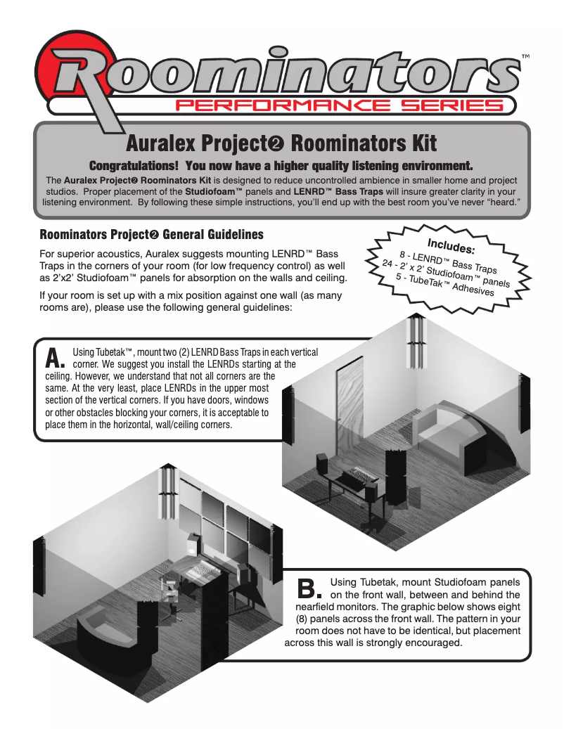 Page 1 de la notice Manuel utilisateur Auralex Roominators Project 2