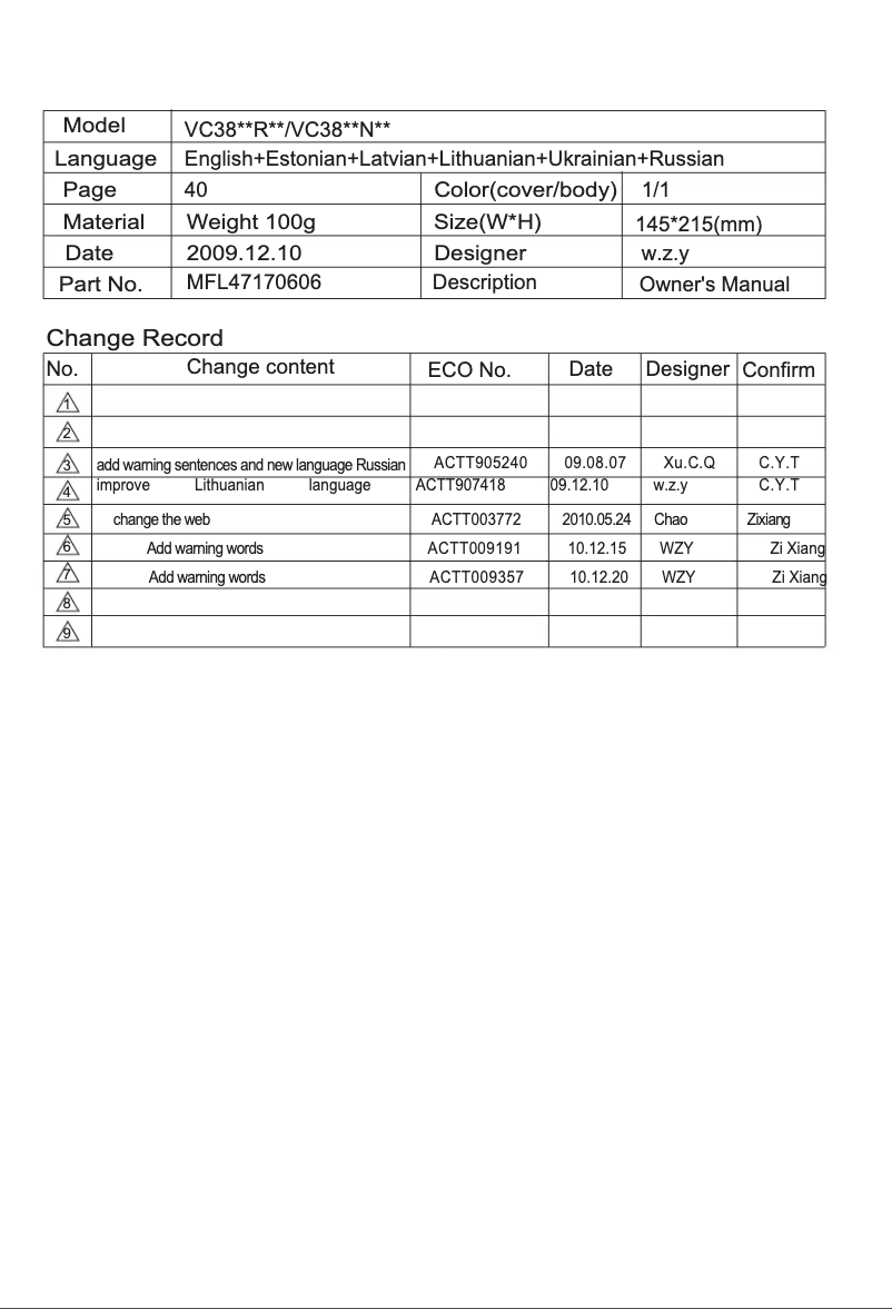 Page n°1 - Manuel utilisateur LG V-C3815N
