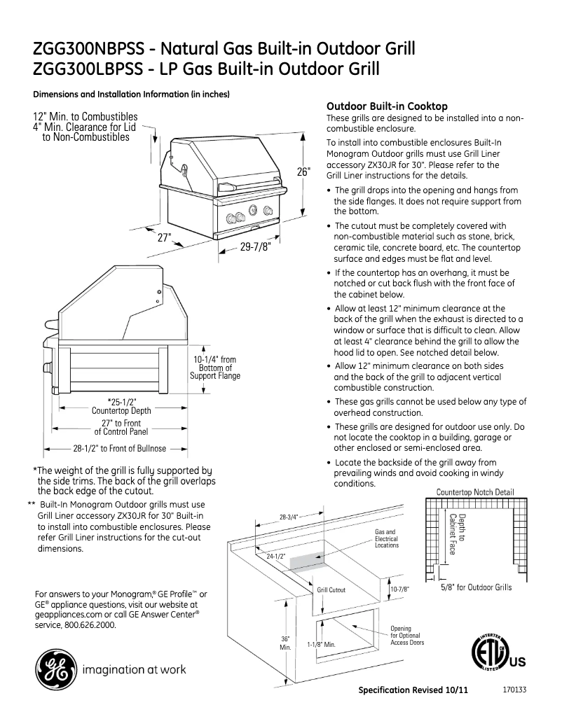 Page n°1 - Fiche technique GE ZGG300LBPSS