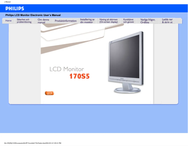 Page n°1 - Manuel utilisateur Philips 170S5