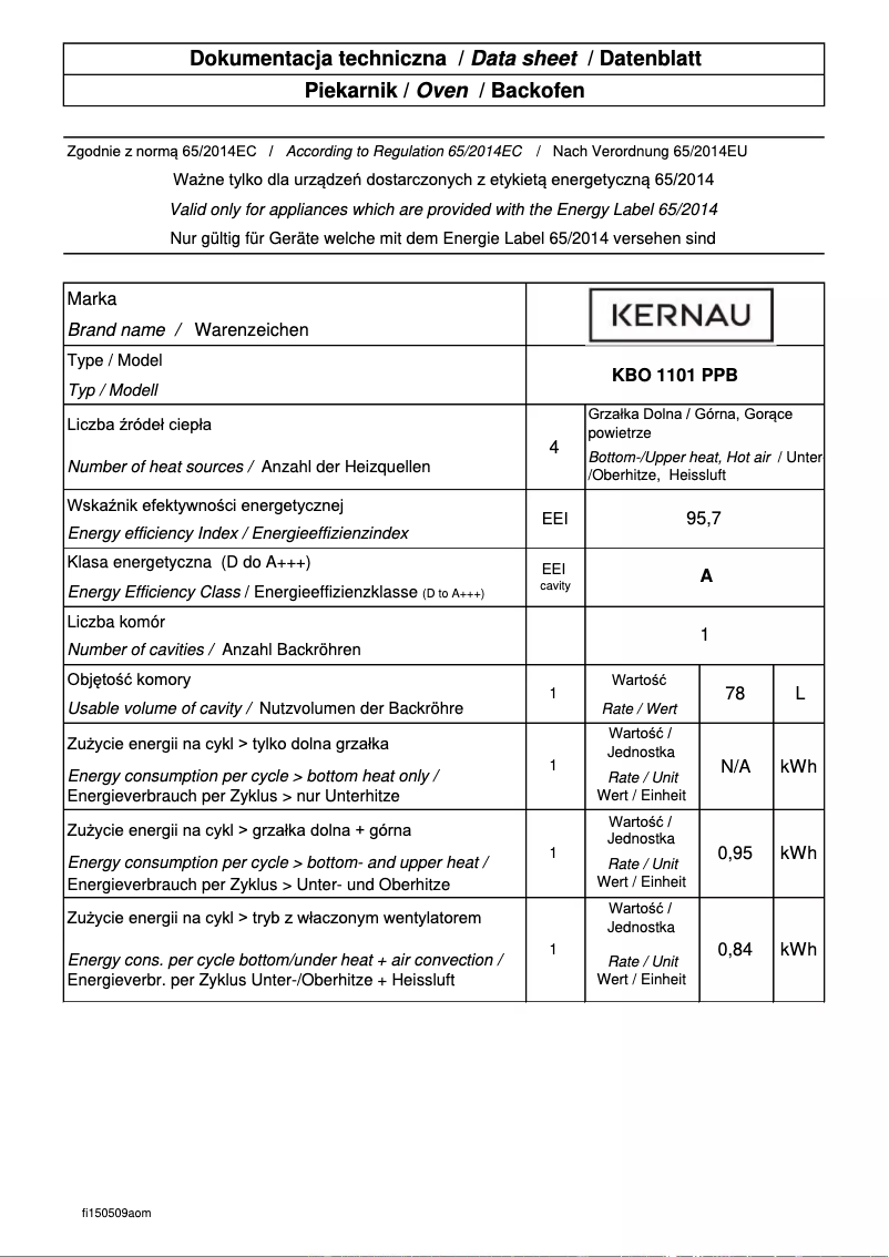 Page 1 de la notice Fiche technique Kernau KBO 1101 PP B