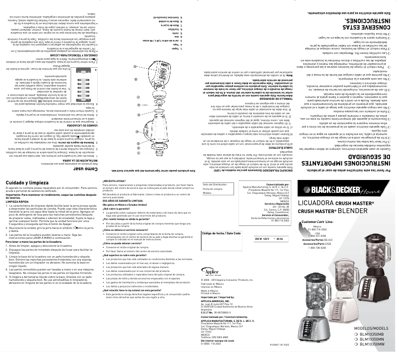 Image de la première page du manuel de l'appareil BLM10350MB