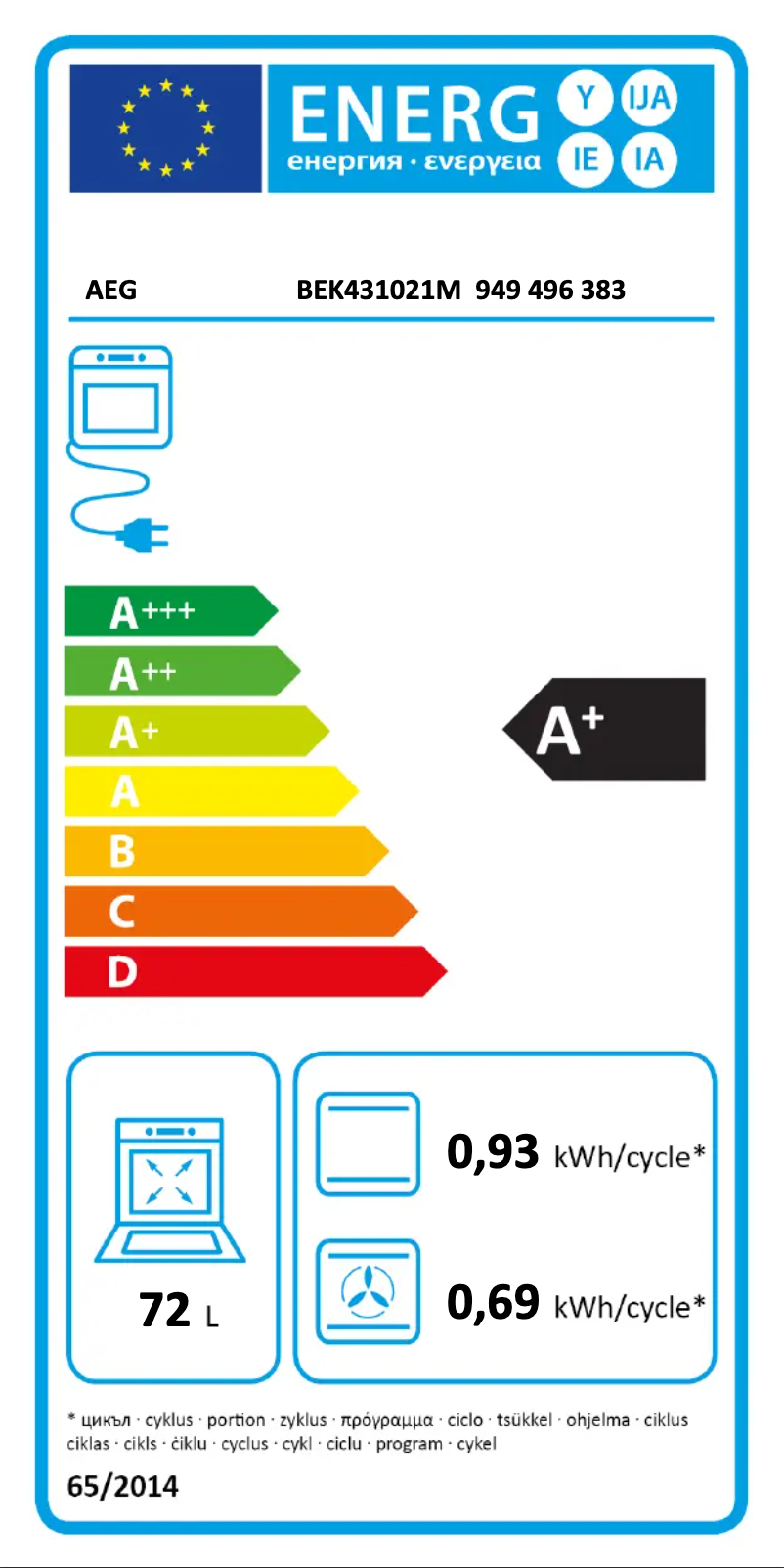 Page n°1 - Label énergétique AEG BEK431021M