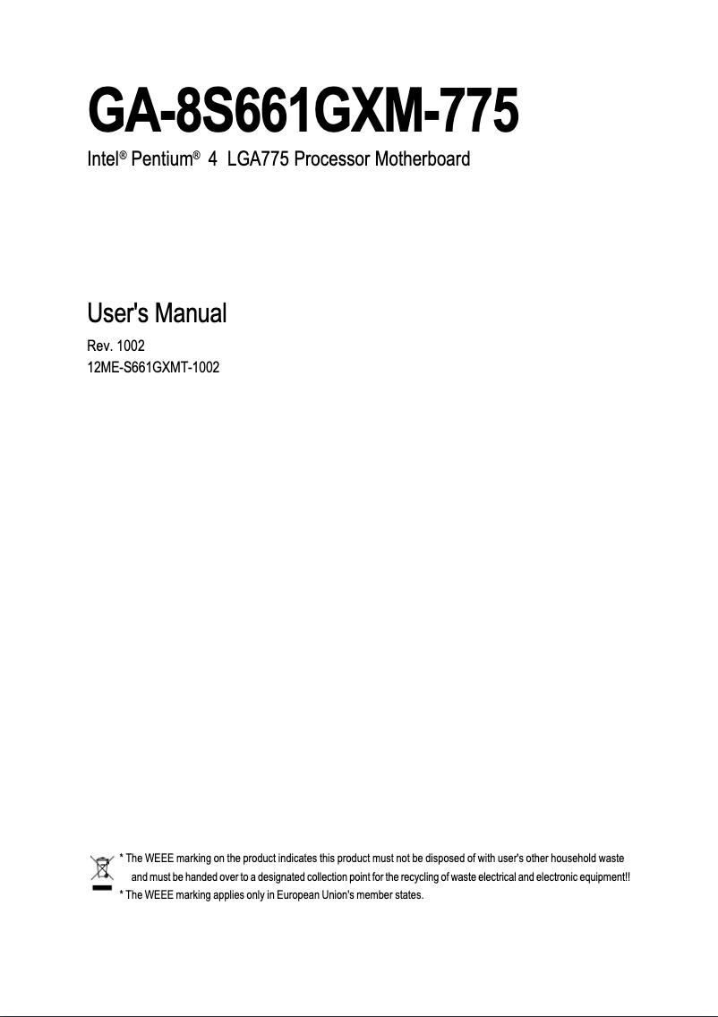 Page 1 de la notice Manuel utilisateur Gigabyte GA-8S661GXM-775