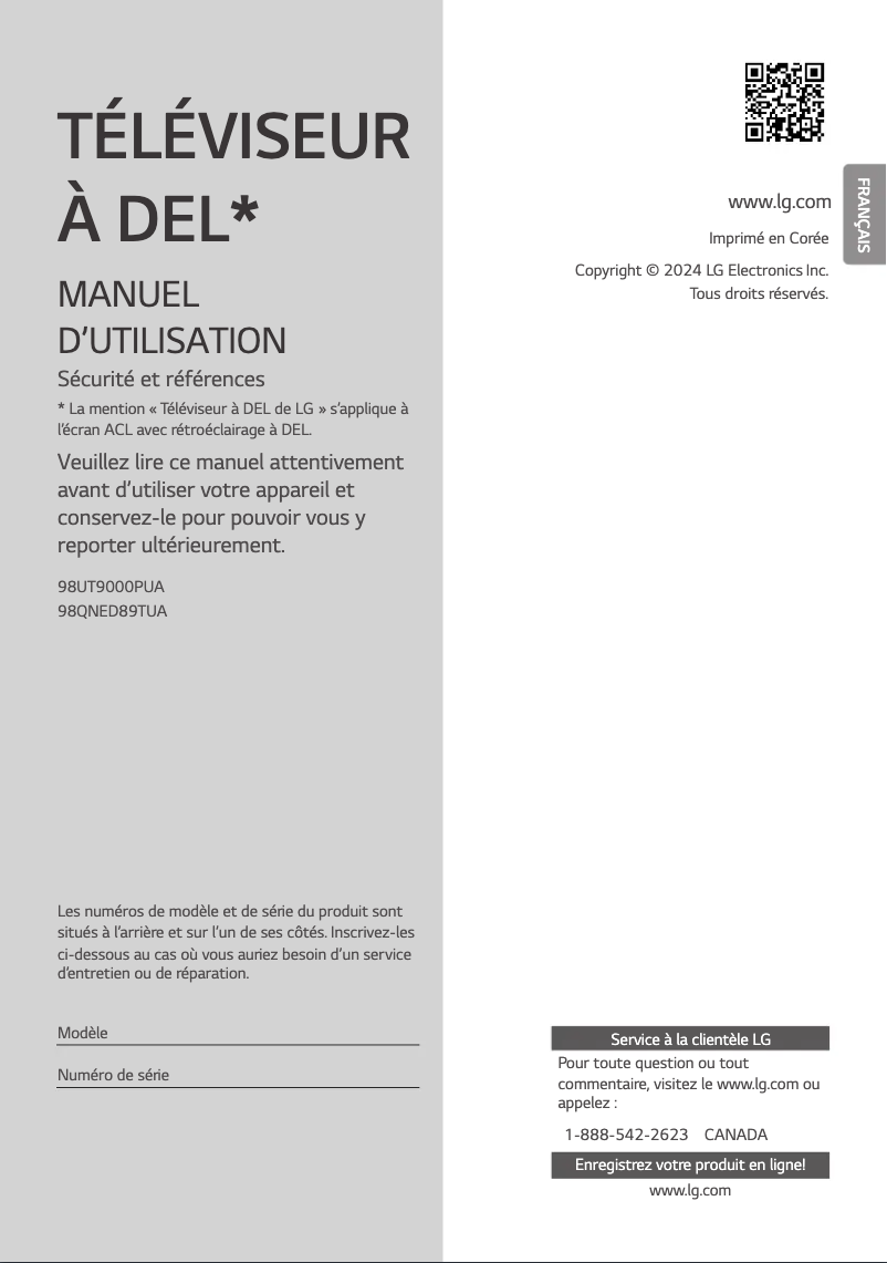 Page n°1 - Manuel utilisateur LG 98QNED89TUA