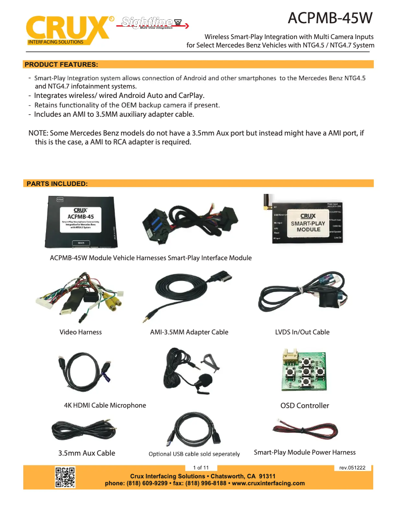 Page 1 de la notice Manuel utilisateur CRUX ACPMB-45W