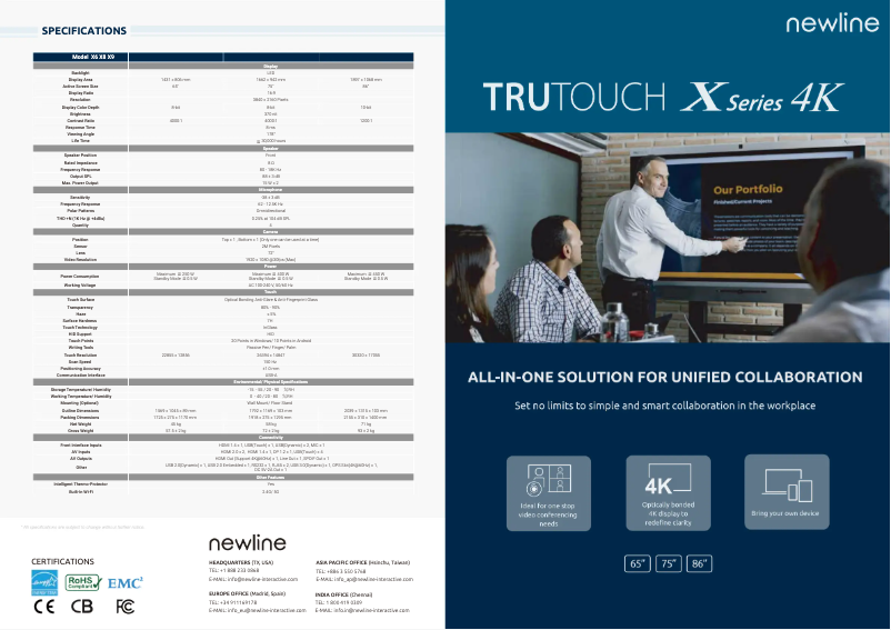 Page 1 de la notice Brochure Newline TruTouch X9