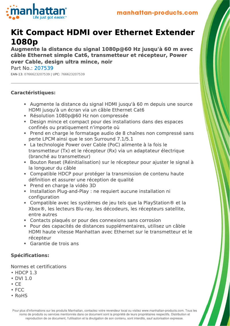 Page 1 de la notice Fiche technique Manhattan 207539