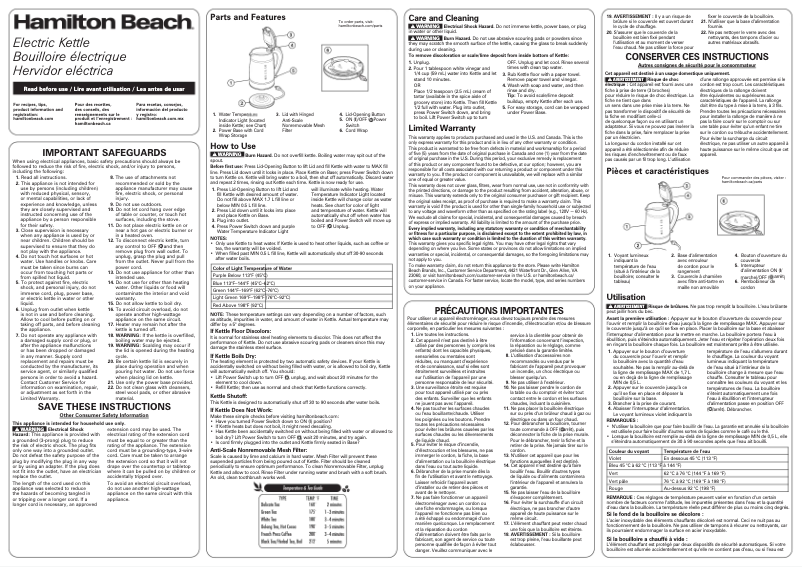 Page n°1 - Manuel utilisateur Hamilton Beach 40850