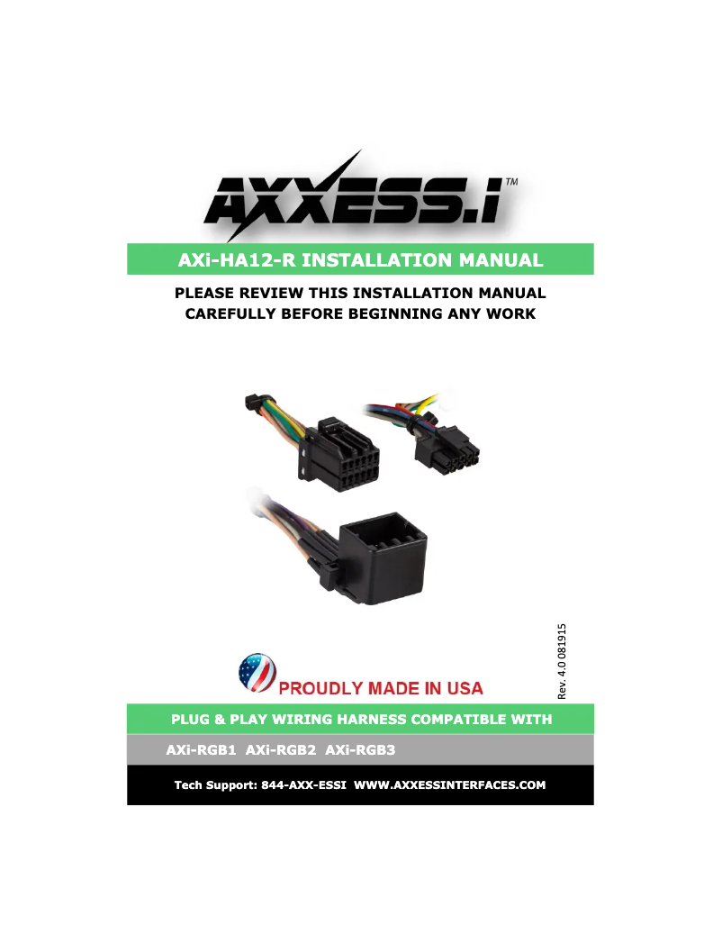 Image de la première page du manuel de l'appareil AXI-HA12-R