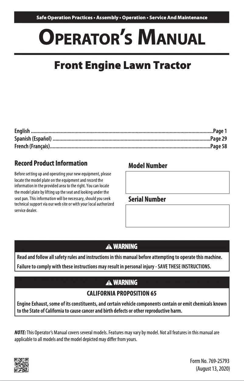 Image de la première page du manuel de l'appareil Bronco 46K