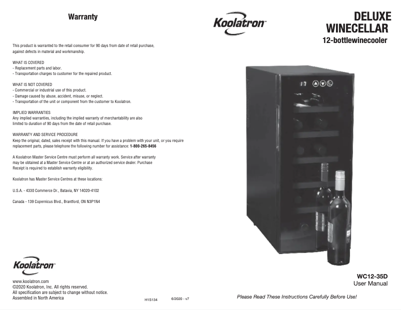 Página 1 del manual Manual de usuario Koolatron WC12-35D