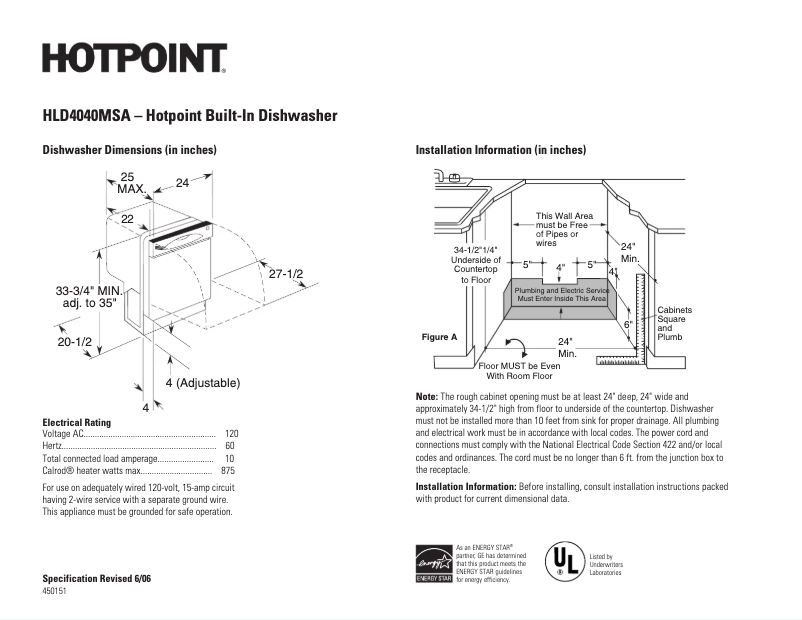 Page 1 de la notice Fiche technique Hotpoint HLD4040MSA