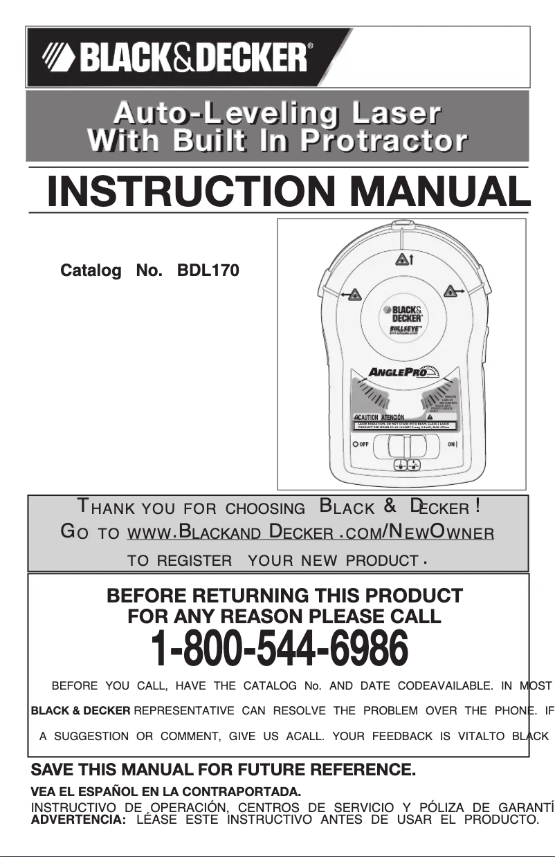 Page 1 de la notice Manuel utilisateur Black & Decker BDL170