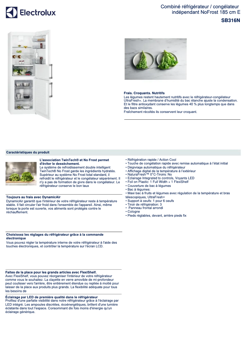 Page n°1 - Fiche technique Electrolux SB316N